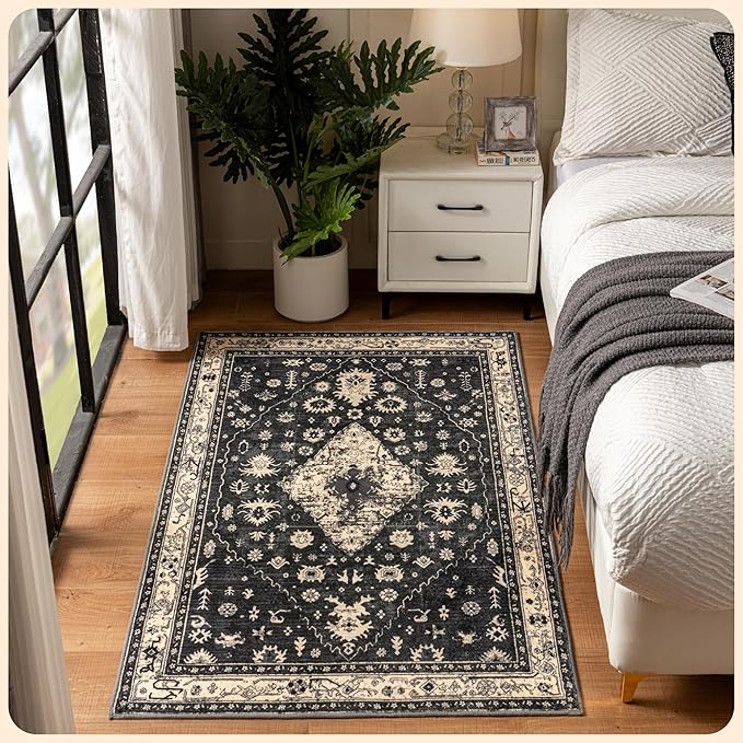 Istana 3x5 Area Rug - Black Modern Rugs for Living Room 3x5 - Foldable Rugs for Bedroom/Living Room Rug - Stain Resistant Washable Rug - Eco-Friendly Small Area Rugs