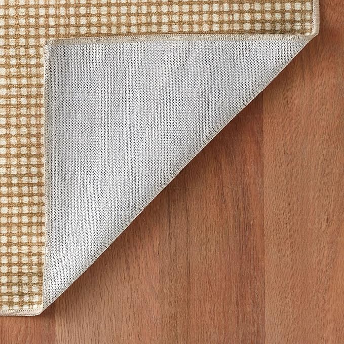 Dash & Albert Hartley Natural Machine Washable Rug, 3 X 5 Feet, Natural Plaid Pattern