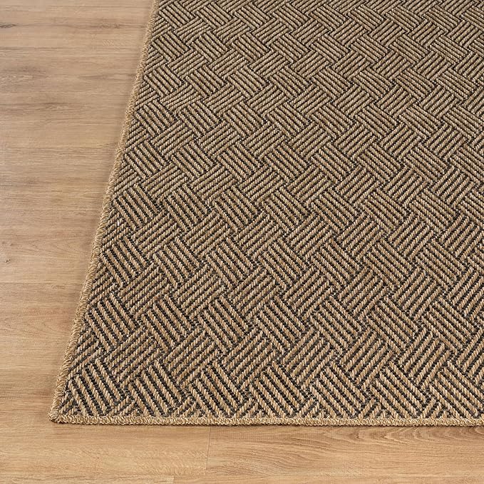 Easy Jute Rugs 9x12 Herringbone Natural Color Living Room Indoor Outdoor Area Rug for Patio and Kitchen Rug High Traffic Washable Easy to Clean Solid Boho Woven Design Carpet (9 x 12)