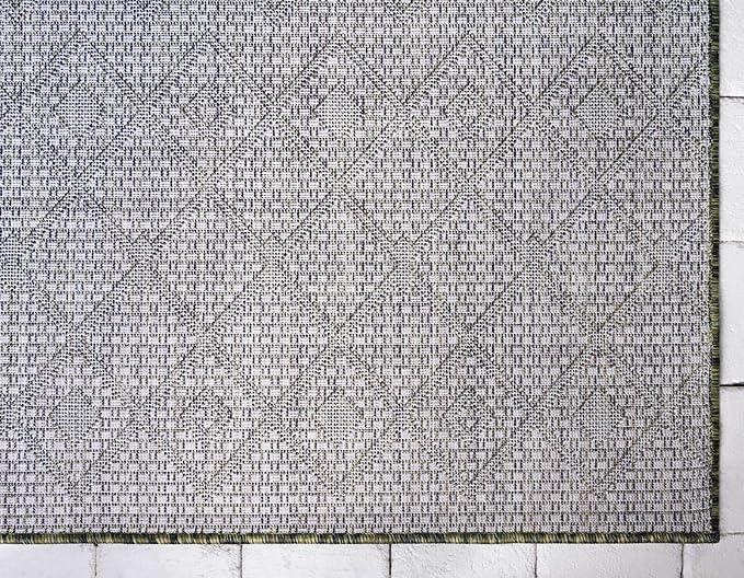 Unique Loom Outdoor Trellis Collection Area Rug - Tribal Trellis (2' x 8' Runner, Green/ Natural)