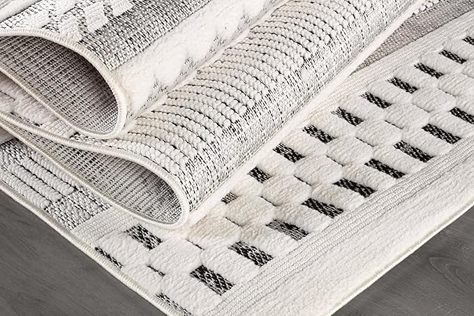 Beverly Rug Micro Loop Area Rug Gray/White 5x7 Geometric Modern Scandinavian Striped Durable Soft Indoor Rugs for Living Dining Room Office Stain Resistant Non Shedding Casual Indoor Carpet 5 x 7