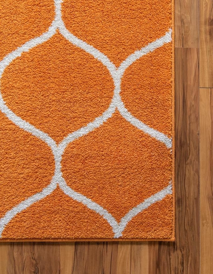 Rugs.com Lattice Frieze Collection Rug – 2' x 13' Runner Orange Medium Rug Perfect for Living Rooms, Large Dining Rooms, Open Floorplans