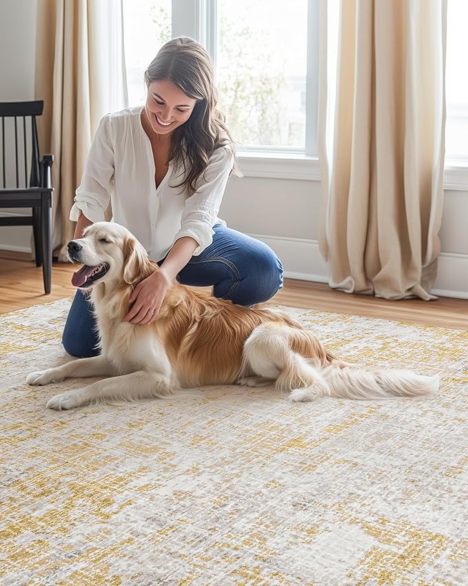 ILANGO Area Rug 9x12 for Living Room Bedroom Washable Rugs with Non Slip Backing High Traffic Indoor Carpet for Dining Room Dorm Non-Shedding & Fade Resistant Modern Rugs
