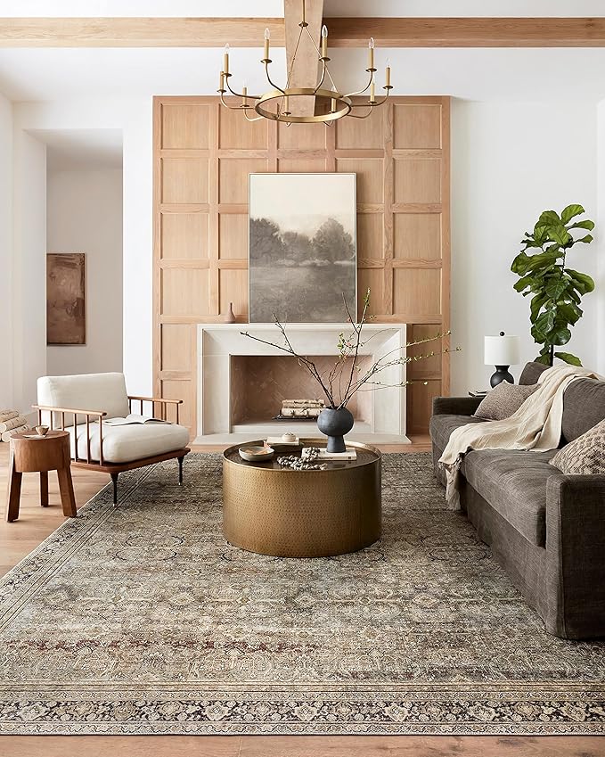 Loloi Layla Collection LAY-03 Olive/Charcoal 2'-3" x 3'-9" .13" Thick Accent Rug, Soft, Durable, Vintage Inspired, Distressed, Low Pile, Non-Shedding, Easy Clean, Printed, Living Room Rug