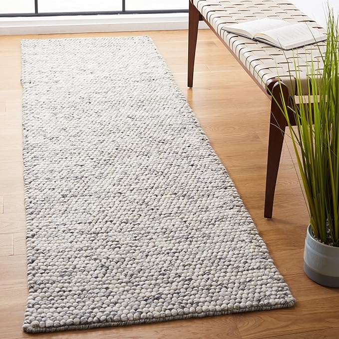 Safavieh Natura Collection Runner Rug - 2'3" x 22', Light Grey & Ivory, Handmade Wool Blend, Textured Design, Ideal for Hallway, Bedroom, Foyer (NAT620G)