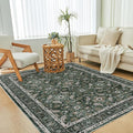 WITSHOCK Living Room Area Rugs 5x7: Soft Non-Slip Backing Washable Rugs Vintage Large Carpet for Bedroom Office Dining Room Kitchen Stain Resistant Home Decor Rug, Dark Green