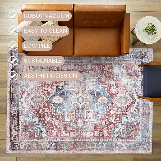 Washable Area Rug. Modern Farmhouse. Vintage. Turkish. Bohemian. Distressed. Oriental. Traditional. Rugs for Living Room. Dining. Bedroom. Office. Entryway. Foyer. (858RM, 2'5" x 4'9")
