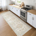 Runner Rug Kitchen Washable Rugs: 2x6 Non-Slip Boho Soft Vintage Stain Resistant Indoor Floor Neutral Farmhouse Throw Carpet for Hallway Bathroom Laundry Room Entryway Bedroom- Cream