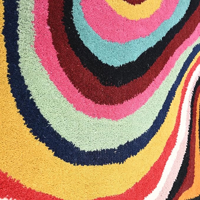 Irregular Shaped Handmade Wool Rug | Modern Colourful Stripe Premium Area Rug Perfect for Home Decor (Multi, 10x10 ft)