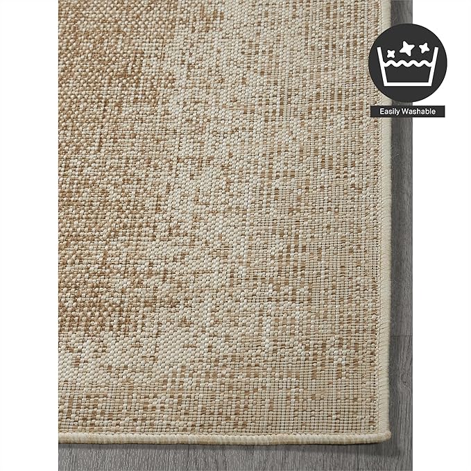FH Home Outdoor Area Rug - Waterproof Easy to Clean Stain Resistant - Patio Indoor Outdoor Porch Deck Balcony Entryway - Ombre Modern - Dhruva - Beige - 7ft 8in x 9ft 8in