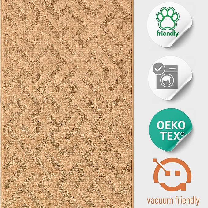 11ft Custom Hallway Rug - Gold Tan | Non-Slip Rubber Backed | Washable & Pet Friendly | Edge Bound