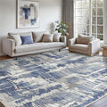 Washable Rug 8x10 Area Rug for Living Room Bedroom, Large Modern Abstract Rug Indoor Floor Carpets Low Pile No Shed Non-Slip with Rubber Backing Dining Room Kitchen Office (Blue, 8'x10')