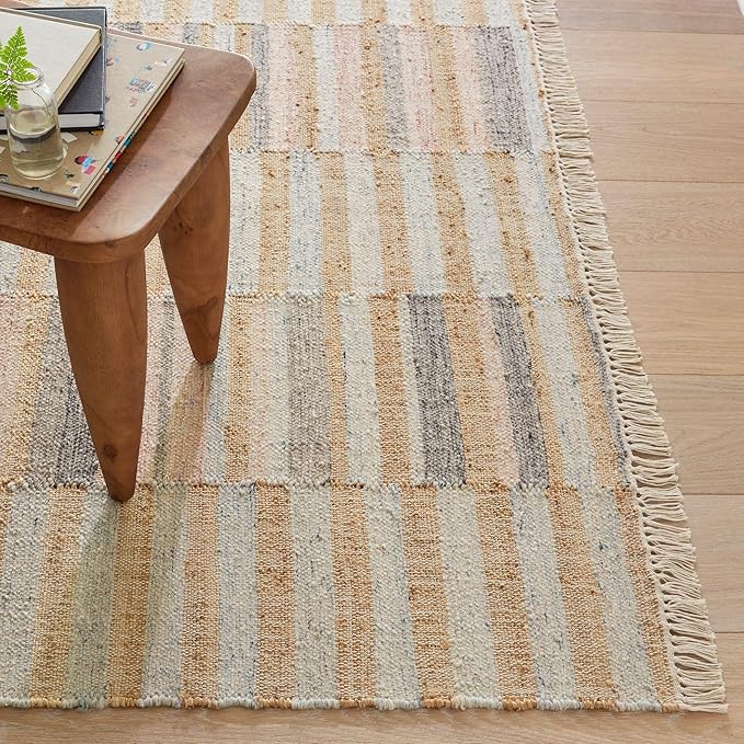 Dash and Albert Ravel Wool Area Rug - 2' x 3' Blue Stripe Handwoven Accent Rug - Durable, Eco-Friendly, High Traffic Area Hallway, Living Room, Stairs