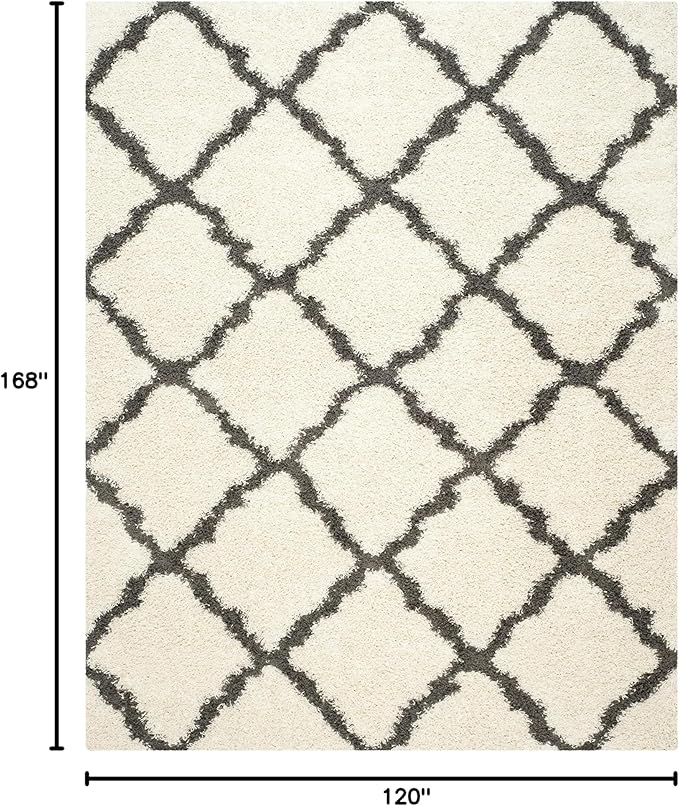 SAFAVIEH Dallas Shag Collection Area Rug - 10' x 14', Ivory & Dark Grey, Trellis Design, Non-Shedding & Easy Care, 1.5-inch Thick Ideal for High Traffic Areas in Living Room, Bedroom (SGD257H)