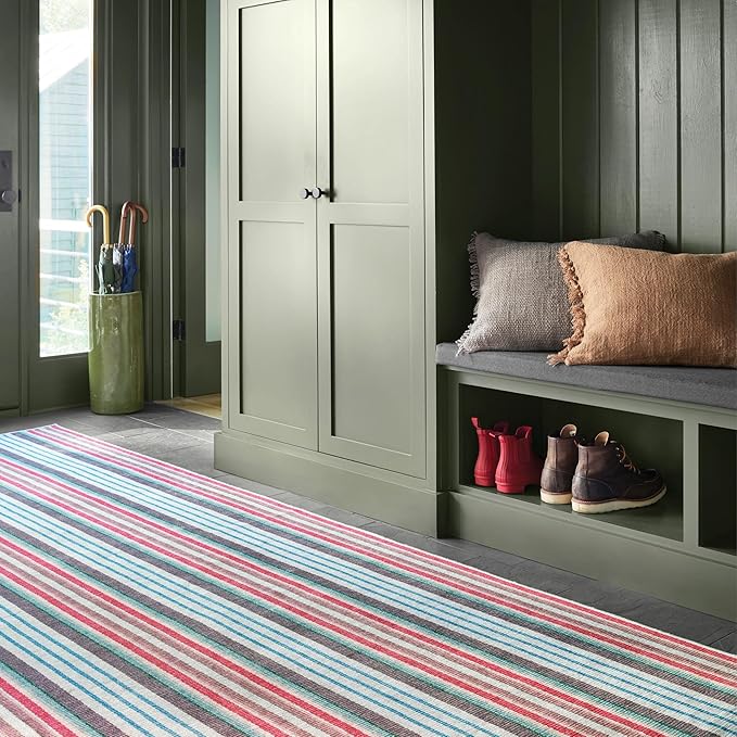 Dash & Albert Ranch Stripe Machine Washable Rug, 4 X 6 Feet, Multi Stripe Pattern