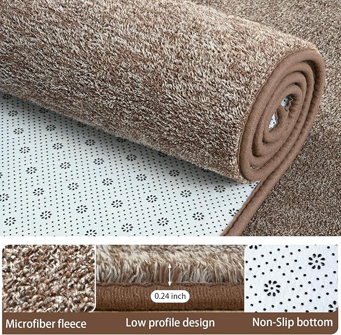 AROGAN Washable 3x8 Runner Rug for Hallway, Long Runner Rugs wtih Soft Memory Foam for Bedroom, Non Slip Backing Carpet Runners for Hallways, Kitchen, Bathroom, Entryway Home Decor, Matte Brown