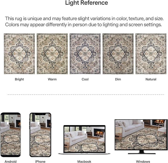 ReaLife Rugs Machine Washable Area Rug Runner - Living Room Bedroom Bathroom Kitchen Entryway Office - Padded Low Pile Stain Resistant Premium - Boho Farmhouse Vintage - Joy - Brown Beige 2'6" x 10'