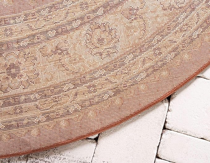 Unique Loom Voyage Collection Traditional Oriental Classic Intricate Design Area Rug (8' 0 x 8' 0 Round, Terracotta/Ivory)