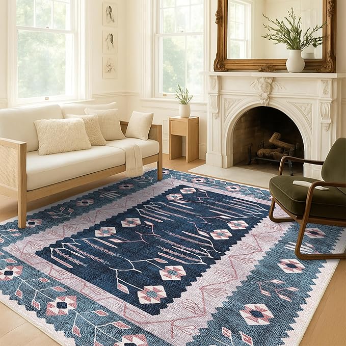 Washable Area Rug, Modern Farmhouse, Vintage, Turkish, Bohemian, Distressed, Oriental, Traditional, Rugs for Living Room, Dining, Bedroom, Office, Entryway, Foyer, (862CN, 2' x 3')