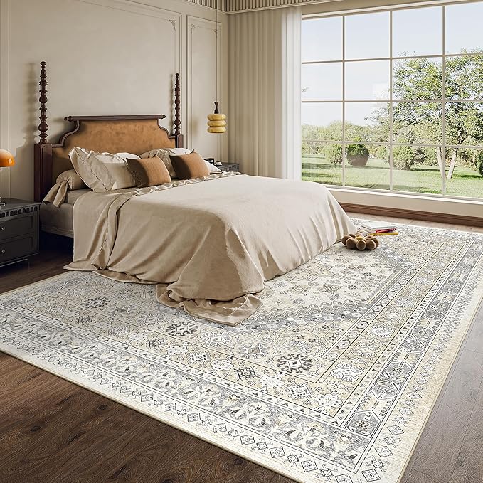 zesthome 10x14 Area Rugs,Stain Resistant Washable Rug,Ultra-Thin Rugs for Living Room,Bedroom,Non-Slip Backing Home Decor Large Area Rug (Beige,10'x14')