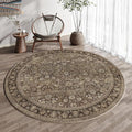 HUGEAR Round Rug 6ft Entryway Rugs Machine Washable Brown Hallway Area Rug 6x6 Large Circle Accent Rug Floral Low Pile Carpet Soft Throw Rug Living Room Office Laundry Room Entrance Non Slip