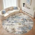 Round Rug Living Room Rugs: 8Ft Washable Circle Large Abstract Modern Soft Stain Resistant Non Slip Indoor Floor Carpet for Bedroom Nursery Office Dining Room Dorm Home House Decor- Tan Blue