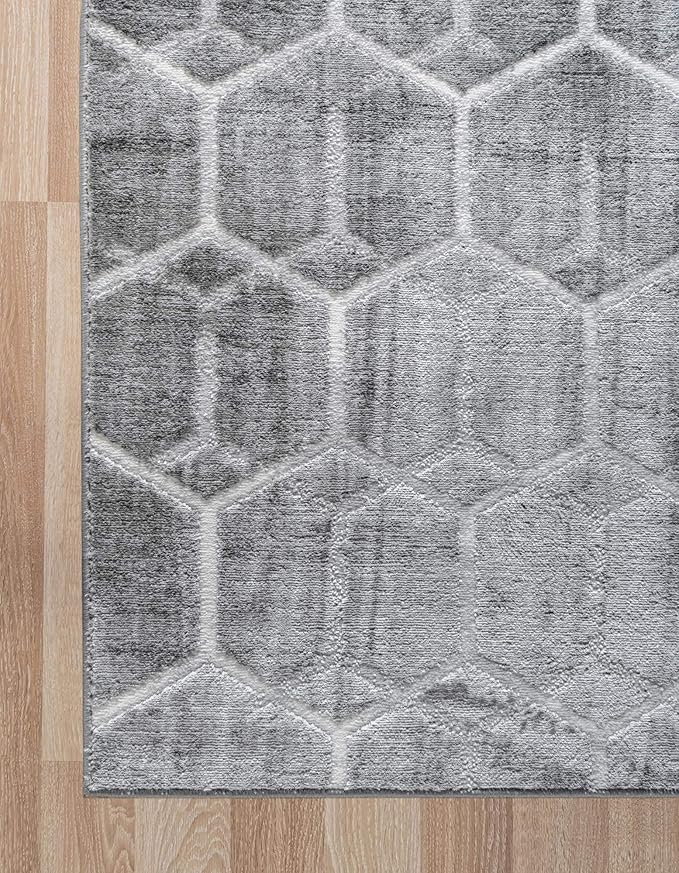 Rugs.com Lattice Trellis Collection Rug – 9' x 12' Gray Low-Pile Rug Perfect for Living Rooms, Large Dining Rooms, Open Floorplans