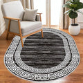 Minimalist Distressed Black Off White Greek Key Pattern Bordered Rug 2x3 for Liivng Room Bedroom Dining Room Soft Non Skid Washable Large Rugs Nursery Dorm Kitchen Rustic Classic Indoor Oval Carpet