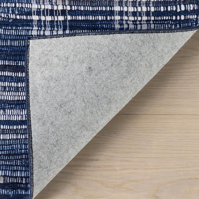 Dash & Albert Denim Plaid Blue Machine Washable Rug, 6 X 9 Feet, Blue/White Plaid Pattern