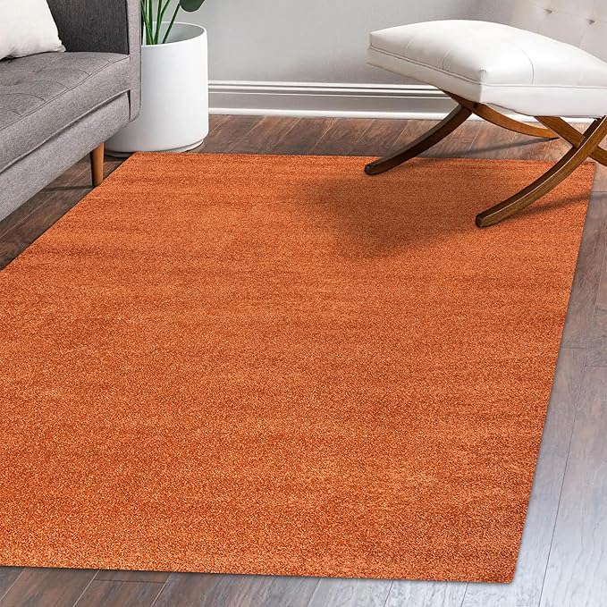 Eyely UES100M-9 Supersoft Haze Solid Low-Pile Indoor Area Rug, Coastal, Bohemian, Minimalist, Classic, Casual for Bedroom,Kitchen,Living Room,Non Shedding,Easy-Washing, Orange, 9 X 12