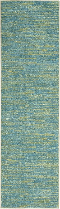 Nourison Home Nourison Essentials Blue Green 2'2" x 18' Area Rug - Easy Clean, Non Shedding, Bed Room, Living Room, Dining Room, Kitchen (18' Runner)