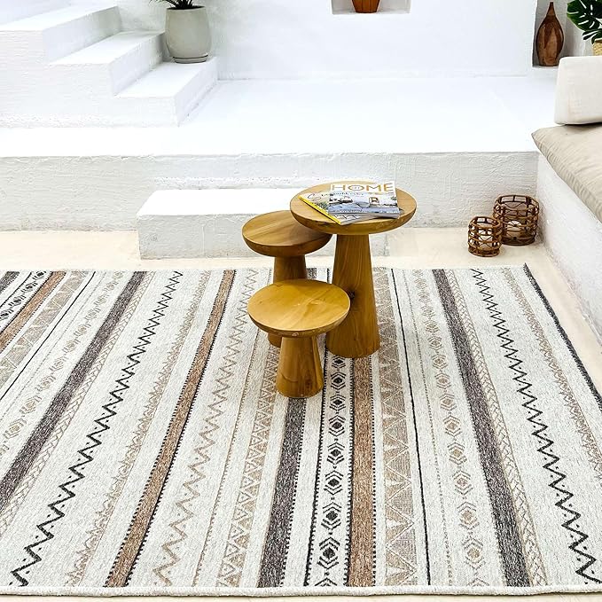 Alfa Rich 3x10 Beige Gray Washable Area Rugs for Living Room Hallway Kitchen Cotton Decor Runner