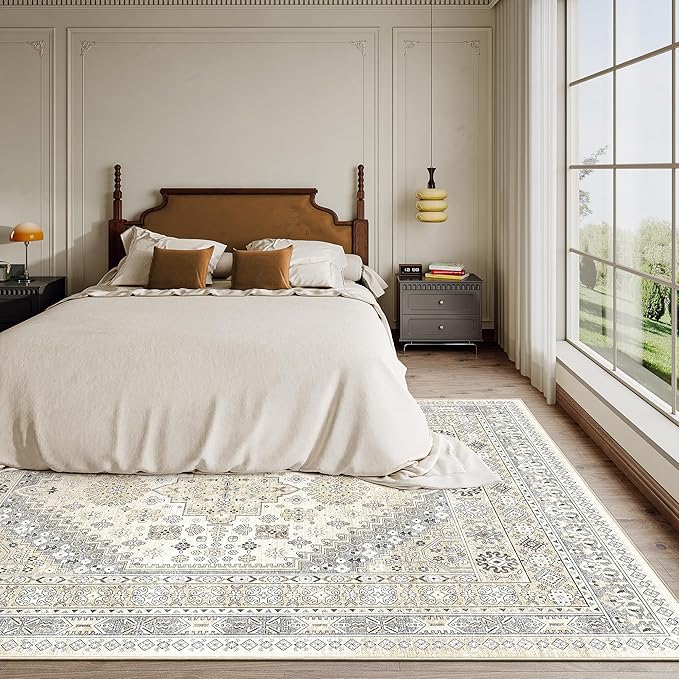 zesthome 6x9 Area Rug, Super Soft Washable Rugs for Living Room, Non-Slip Stain Resistant Vintage Rugs, Ultra-Thin Large Area Rugs (Beige,6'x9')