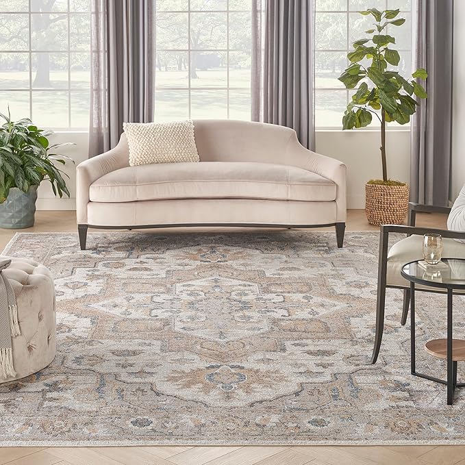 Nourison Home Astra Machine Washable Traditional Silver Grey 9' x 12' Area Rug, Easy Cleaning, Non Shedding, Bed Room, Living Room, Dining Room, Kitchen (9x12)