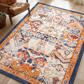Phantoscope Washable Area Rug 4'x6' Non-Slip, Vintage Boho Rugs for Living Room, Bedroom, Dining Room, Distressed Persian Market Pattern, Low-Pile Foldable Floor Carpet, Navy/Orange