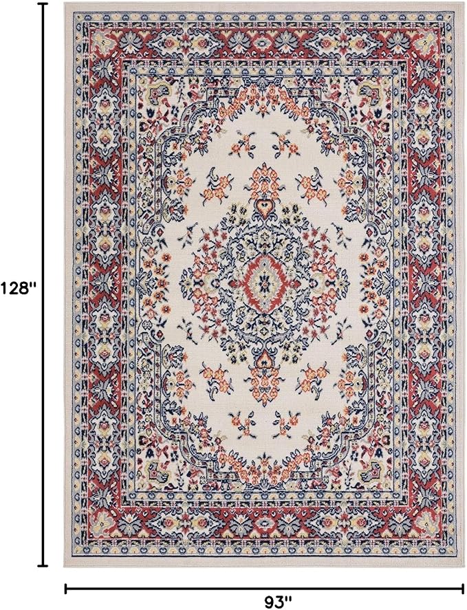 Home Dynamix Premium Sakarya Traditional Medallion Border Area Rug, Ivory/Red, 7'9"x10'8" Rectangle