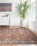 Loloi Layla Collection LAY-01 Brick/Blue 2'-0" x 5'-0" .13" Thick Accent Rug, Soft, Durable, Vintage Inspired, Distressed, Low Pile, Non-Shedding, Easy Clean, Printed, Living Room Rug
