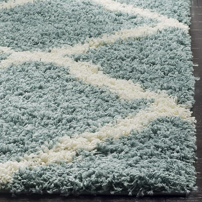 SAFAVIEH Dallas Shag Collection Accent Rug - 2'3" x 4', Seafoam & Ivory, Trellis Design, Non-Shedding & Easy Care, 1.5-inch Thick Ideal for High Traffic Areas in Foyer, Living Room, Bedroom (SGD257C)