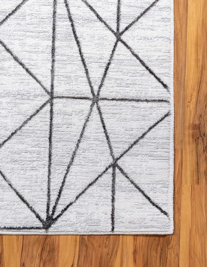 Rugs.com Lattice Trellis Collection Rug – 6 Ft Runner White Low-Pile Rug Perfect for Hallways, Entryways