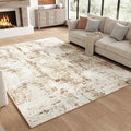 FMFUNCTEX 4x6 Washable Area Rug Brown Beige Abstract Modern Neutral Non Slip Low Pile Indoor Carpet Soft Thin Throw Rug for Entryway Entrance Living Room Bedroom Dining Office Nursery Kitchen Laundry