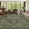 Kokia 9x12 Washable Area Rugs Dark Green with Vintage Orient Design, Soft Rug for Living Room or Bedroom, Non-Slip Low Pile Stain Resistance Features, Distressed Medallion Pattern
