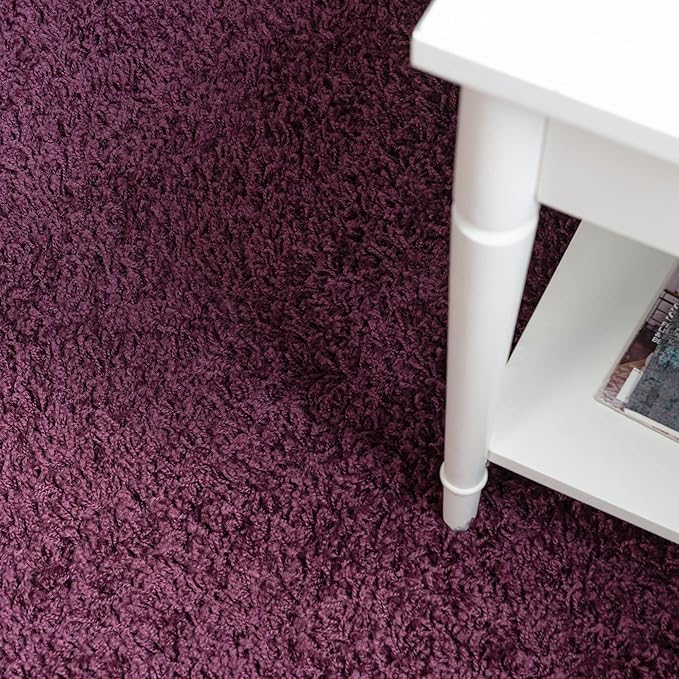 Unique Loom Solid Shag Collection Area Rug (8' x 10' Oval, Eggplant Purple)