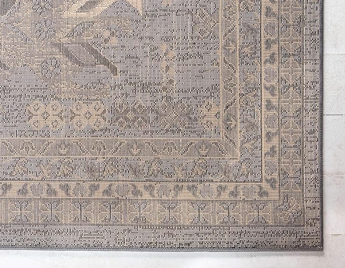 Unique Loom Taftan Collection Border Geometric Tribal Inspired Design Area Rug (9' 10 x 13' 0 Rectangular, Gray/ Black)
