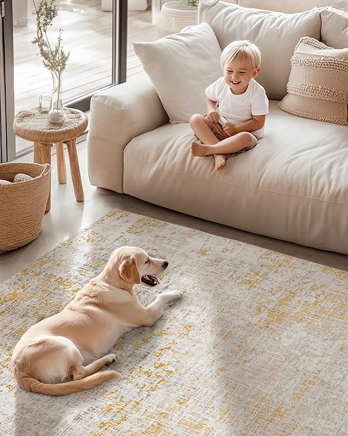 ILANGO Area Rug 9x12 for Living Room Bedroom Washable Rugs with Non Slip Backing High Traffic Indoor Carpet for Dining Room Dorm Non-Shedding & Fade Resistant Modern Rugs