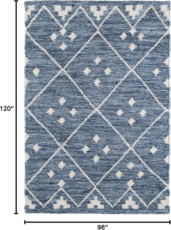 Dash & Albert Kota Indigo Handwoven Wool Rug, 7.5 X 9.5 Feet, Blue Geometric Pattern