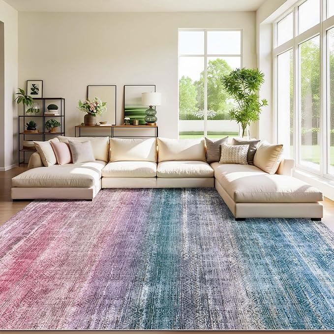 Kokia Abstract Area Rugs 10x14 Bedroom Washable Decor Low Pile Fluffy Non-Slip Non-Shedding Indoor Red Carpet Foldable Stain Resistant Floor Mat Living Room Dining Room, Oslo Orchid Peony