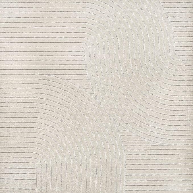 JONATHAN Y Hallie High-Low Curve Ivory/Cream 8x8 Square Indoor/Outdoor Area Rug, Minimalist, Pet Friendly, Non-Shedding, Stain Resistant, Hose-Washable for Backyard, Patio, Porch (SCN100B-8SQ)