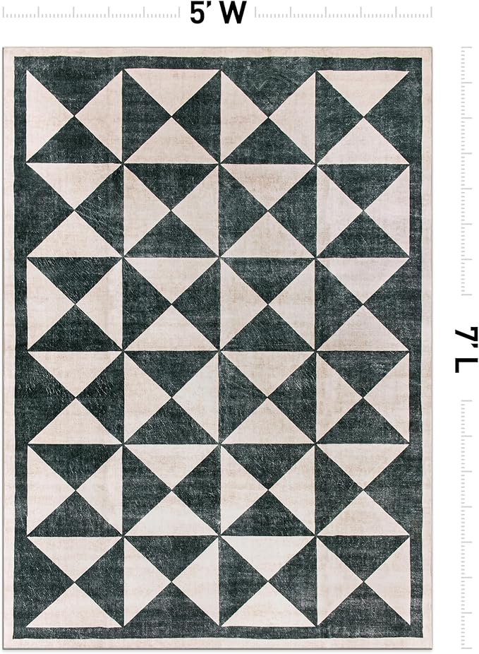 Rugshop Geometric Diamond Washable Non Slip Area Rug 5' x 7' Cream