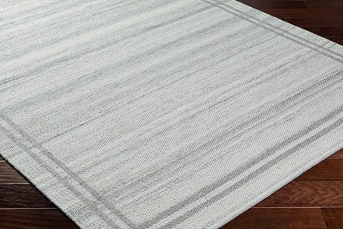 Mark&Day Wool Rugs, 4x6 Janmichael Solid and Border Gray Area Rug, Grey Ivory Carpet for Living Room, Bedroom or Kitchen (3'6" x 5'6")