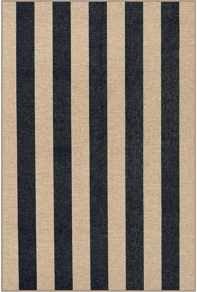 Lahome Striped Easy Jute Rug, 2x3 Entryway Rug Indoor Outdoor Front Door Mat, Farmhouse Neutral Non Slip Non Shedding Washable Kitchen Mats for Floor Foyer